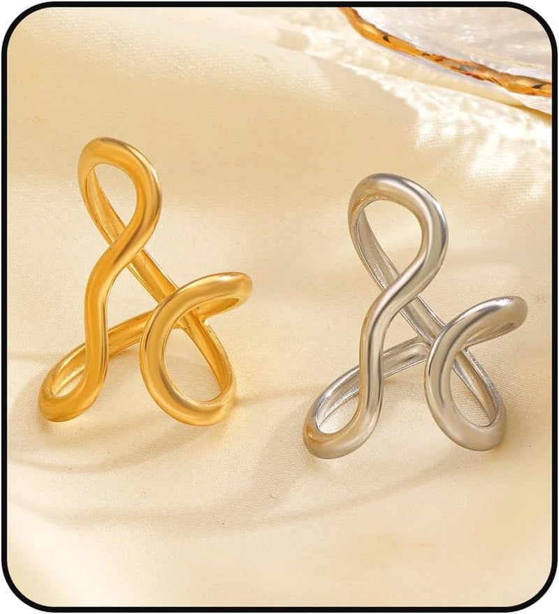 AiTURE Chunky Rings For Women, Gold Silver Thumb Ring Asymmetrical Wavy Curve Ring Adjustable Non Tarnish Dainty Stainless Steel New Year Anniversary Birthday Jewelry Gift - Image 1